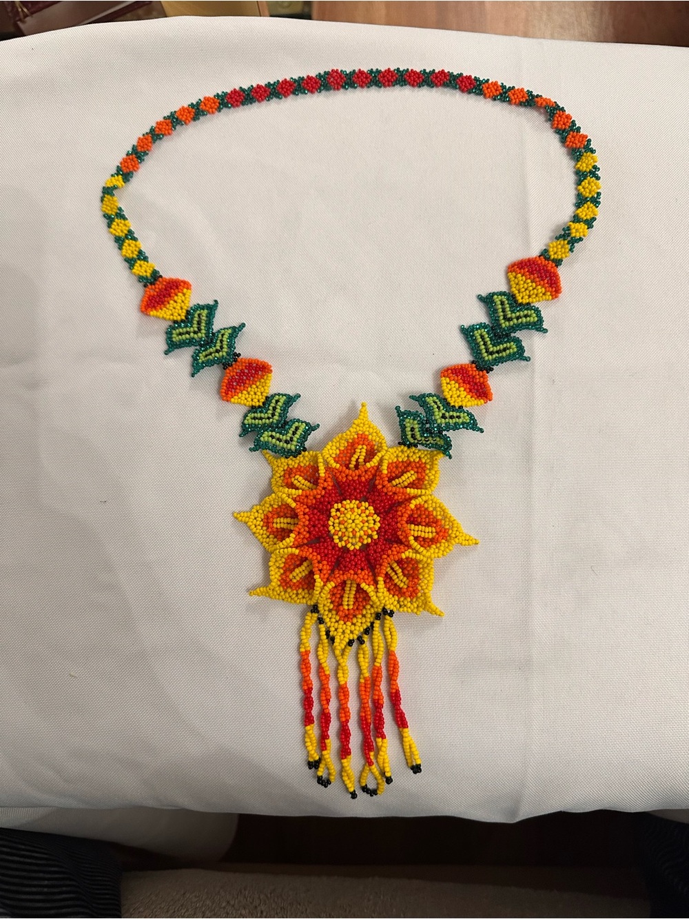 Sunburst Beaded Floral Necklace - Yellow & Orange
